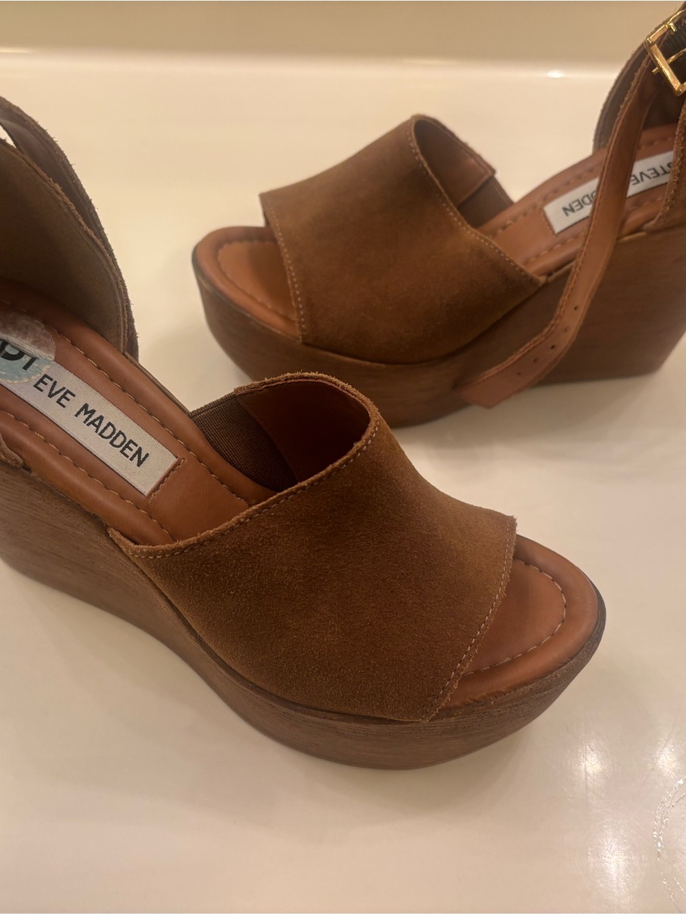 Steve Madden Tan Suede Platform Wedge Sandals